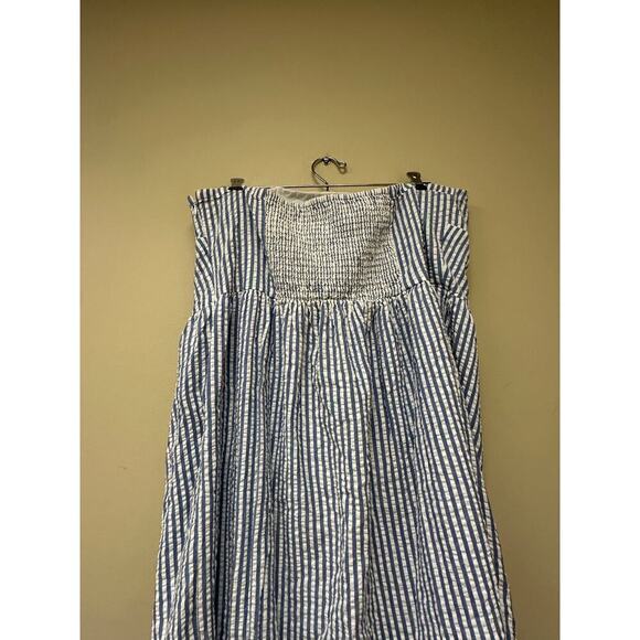Seersucker Blue White Chevron Striped Strapless Smocked Mini Dress Size 2X Plus - Picture 5 of 13